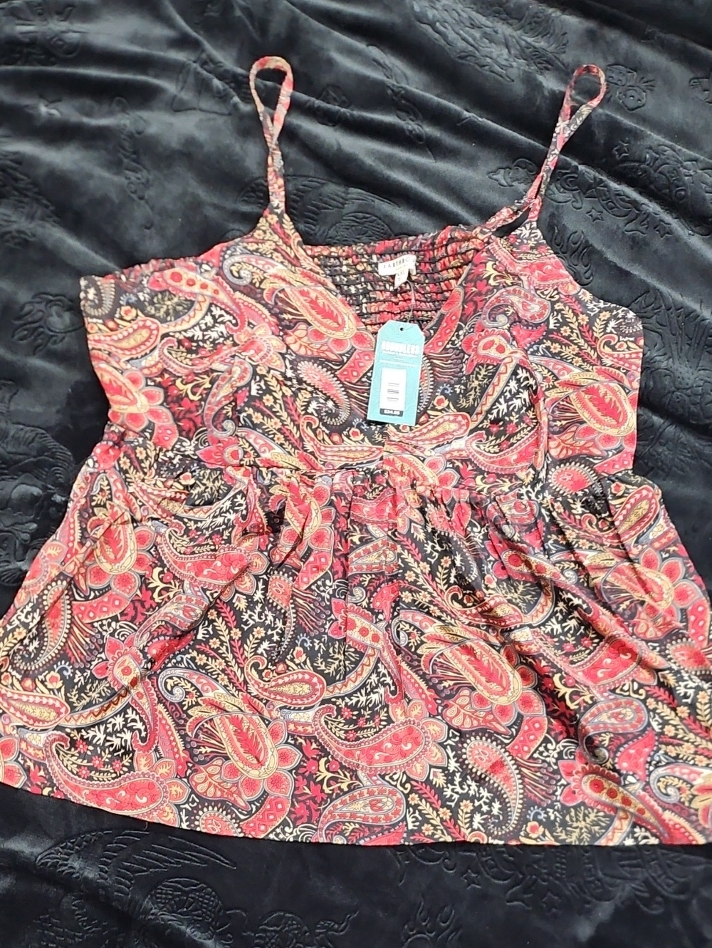 EARTHBOUND Paisley Spaghetti Strap Tank - Red & Black
